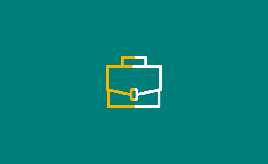 Suitcase icon in white and yellow in a green background
