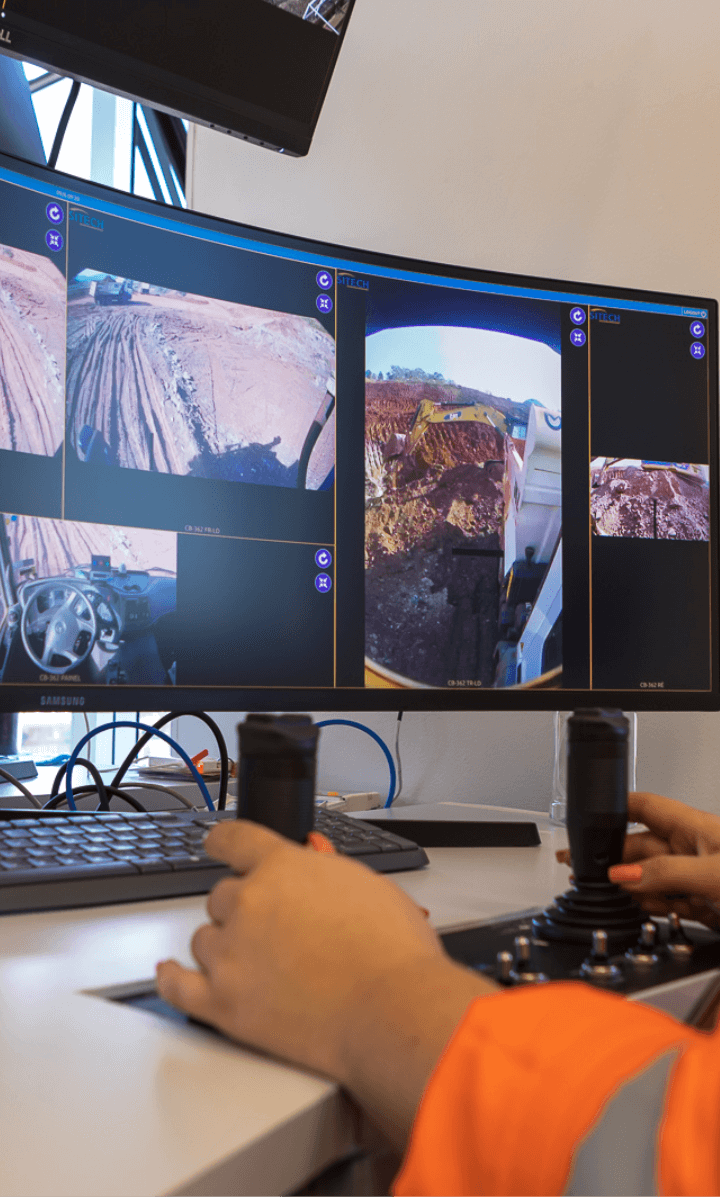 Computer screen showing camera images from the dam removal operations